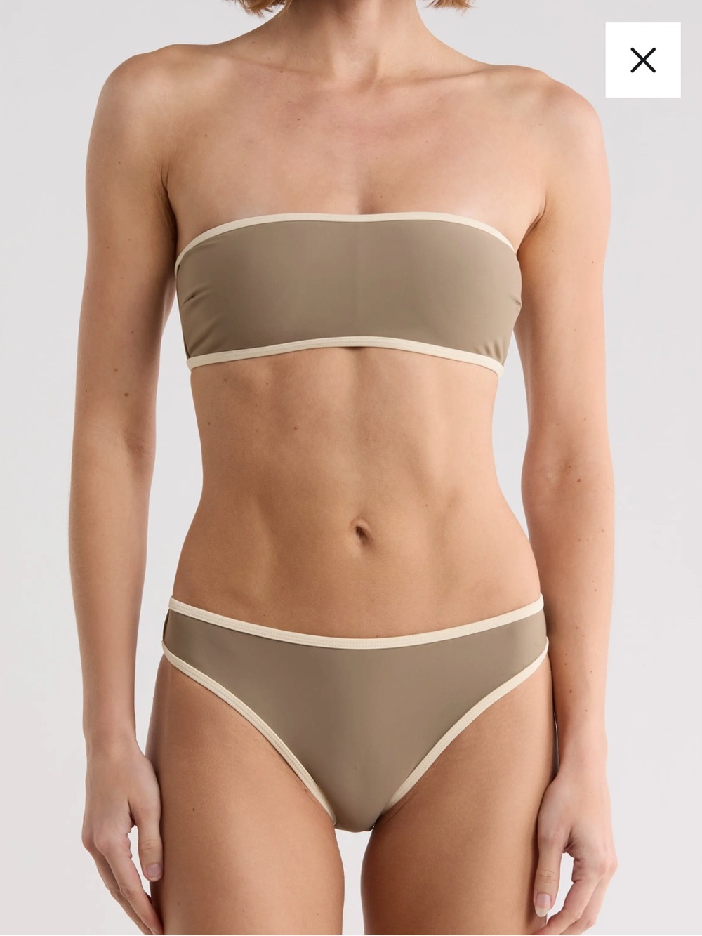 Vince. Taupe Strapless Bandeau Bikini Top with Cream Trim